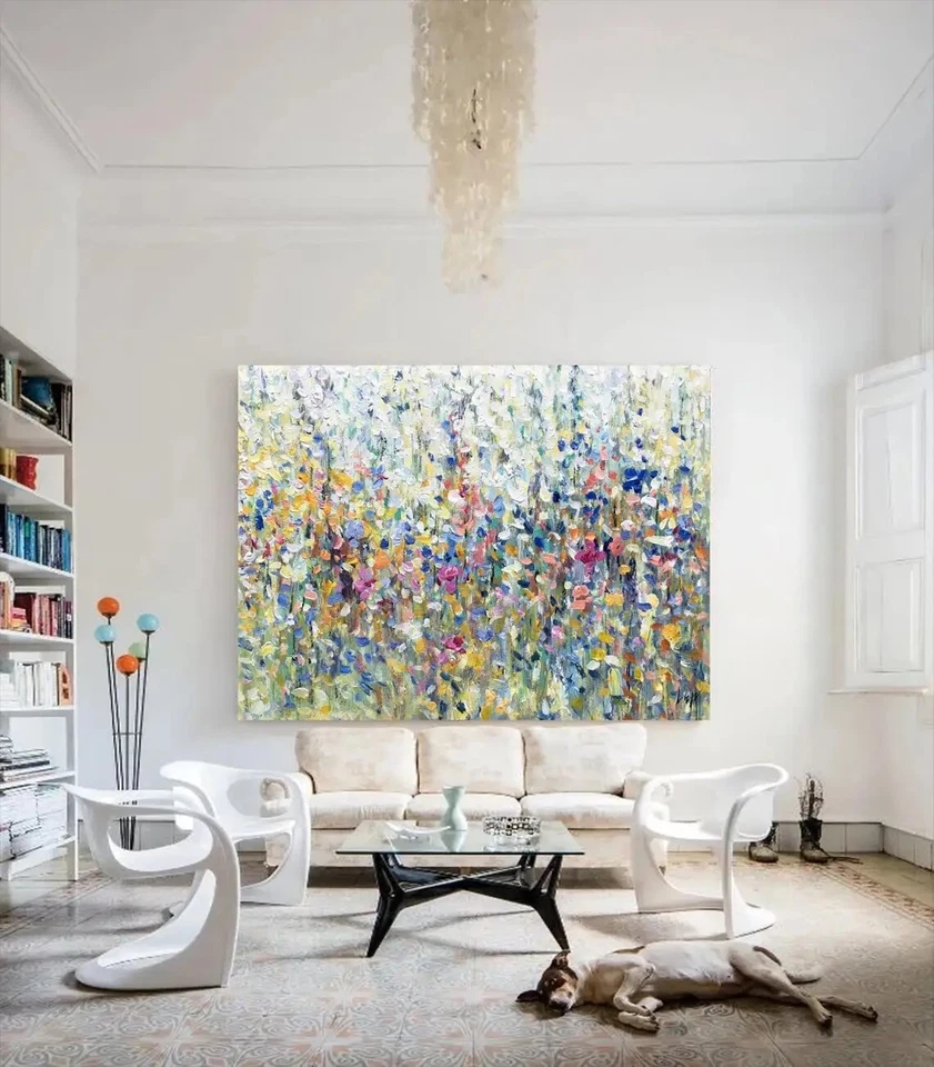 Abstract Colorful Floral Hand Painted Oil Painting On Canvas Handmade Original - Image 2 of 4