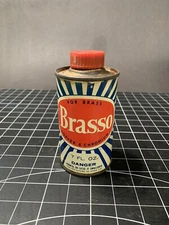 Vintage BRASSO Brass Copper Chromium Cleaner  Red White Blue Tin Can Americana