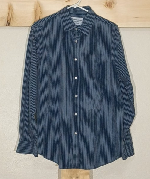 Men's Croft & Barrow Button Down Long Sleeve, Blue/White/Striped/Size L