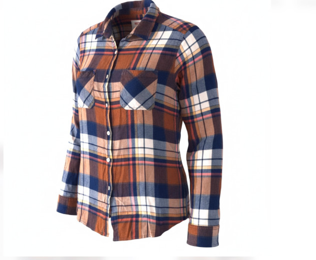 Women&rsquo;s Flannel Shirt Small Brown Blue Plaid Button Up Lon