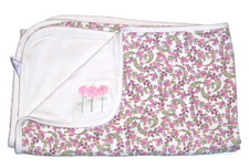 VTG Gymboree 2000 Cream Pink Purple Leaves 3 Flower Baby Blanket