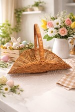 XL Vintage Wicker Gathering Basket Herb Flower Garden French Country Style Wood