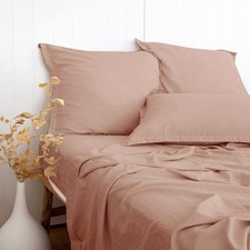 Dusty Pink Linen-Textured 55 Viscose from Bamboo 45 Cotton Sheets Set Full ...