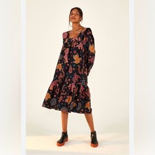 Farm Rio Black Animal Sky Midi Dress Size Large. Retail $235