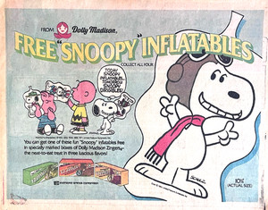 1965 Sunday comic section newspaper ad - Dolly Madison, Snoopy inflatable offer
