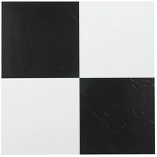 Nexus Self Adhesive 12-Inch Vinyl Floor Tiles, 20 Tiles - 12" X 12", Black & Whi