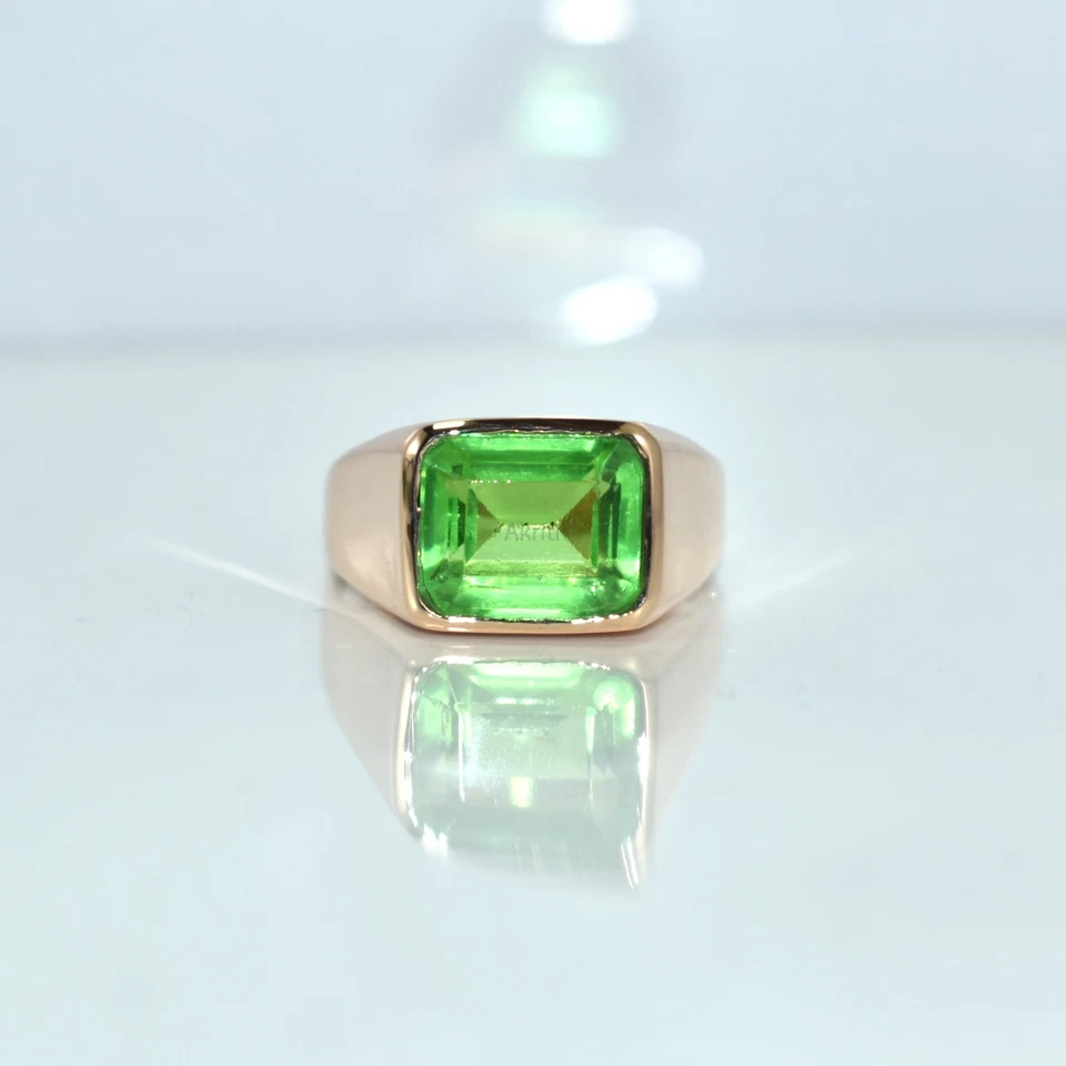 Encantador anillo de hombre con sello hecho a mano de cobre aguamarina habilidad tradicional artista Foto 4 de 4