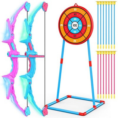 2 Pack of Kids Bow and Arrow Set, Light Up Archery Toy 38.38 IN, Purple&blue 