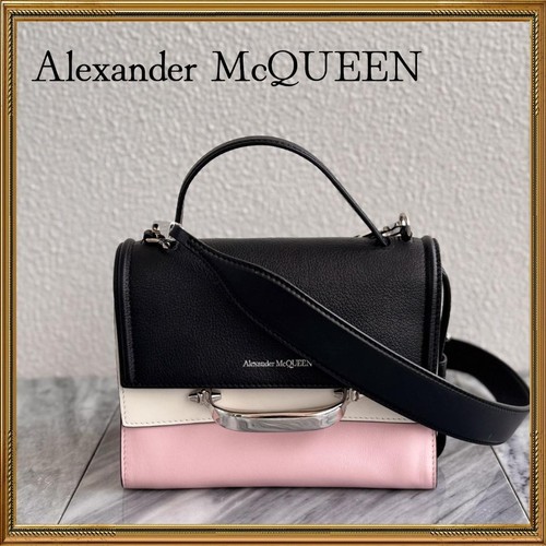Alexander McQueen The Story Top Handle Shoulder Bag Black Pink Ivory Leather