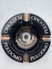 Perdomo Large Table Top Ceramic Black & Gold Ashtray NIB