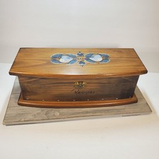 Large Vintage Hand Painted Wooden Double wide Recipe Box Hinged Lid