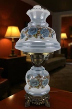 Vintage Gone with the Wind Floral Rose Electric Hurricane Lamp 3-Way 23"