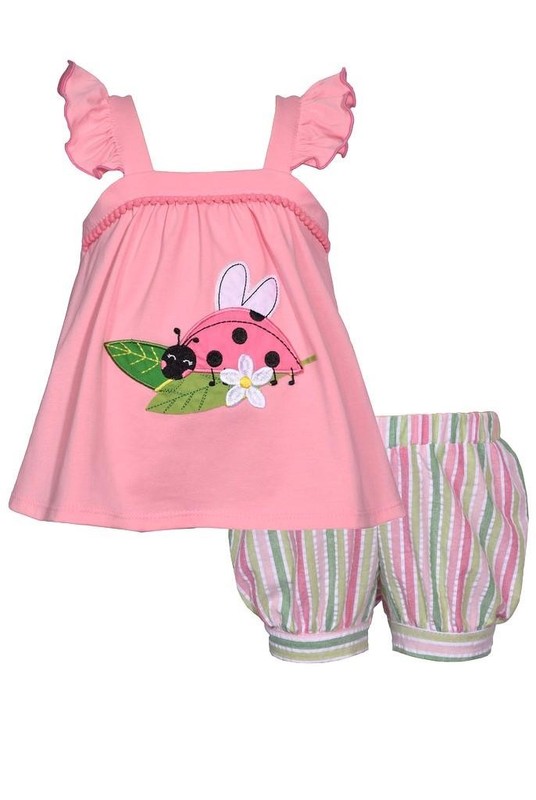 NEW Bonnie Jean Girls Size 6X "PINK GREEN LADYBUG" Top Bubble Shorts Set NWT