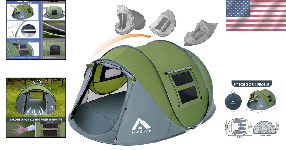 Amplia tienda emergente para 4 personas - perfecta para aventuras fáciles de acampar y hacer senderismo Foto 2 de 4