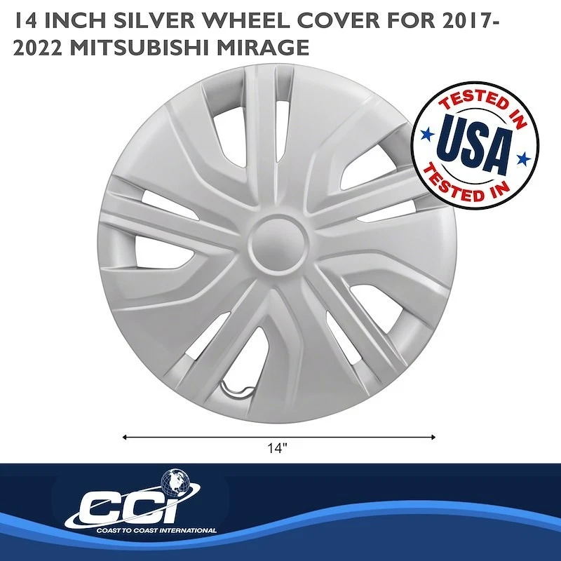 Tapacubos nuevos para Mitsubishi Mirage 2017-2020; juego de 4 cubiertas de rueda plateadas de 14 Foto 2 de 2