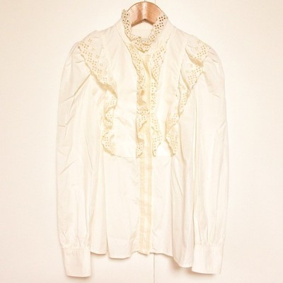 WEEKEND Max Mara Lace Frill Long Sleeve Shirt Blouse, Size 38, White Women USED