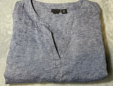 Tahari Linen Shift Dress Womens 1X Blue Chambray Coastal Resort New Cond