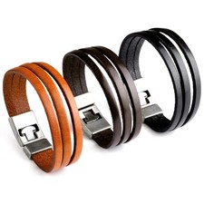 Classic Three-Layer Genuine Leather Bracelet for Men Women Vintage Cuff Gifts