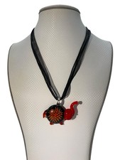 Vintage Red & Black Handcrafted Glass Flower Design Cute Elephant 18.5" Necklace