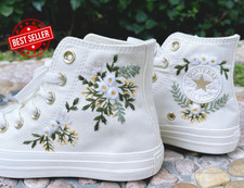Wedding Converse Embroidered Floral, Custom flower Embroidered Shoes for Bride