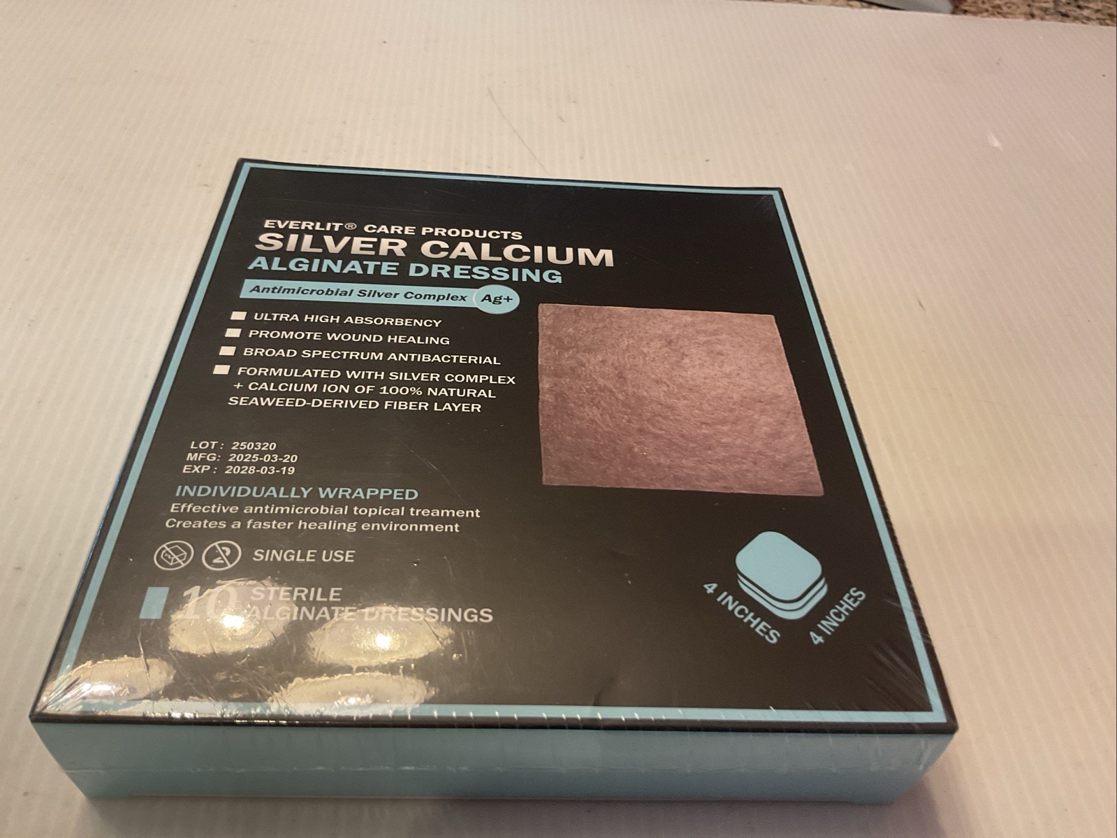 10Pk Silver Calcium Alginate Wound Dressing, Non-Stick, Absorbent, Sterile, 4x4"