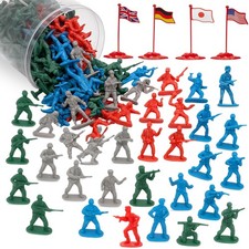 Army Men Toy Soldiers Playset Bucket WWII Action Figures with Military Vehi...