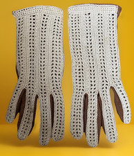Vtg Tan Driving Gloves Crochet Cotton Nylon Palm Women  s 6 1/2 Made in Italy