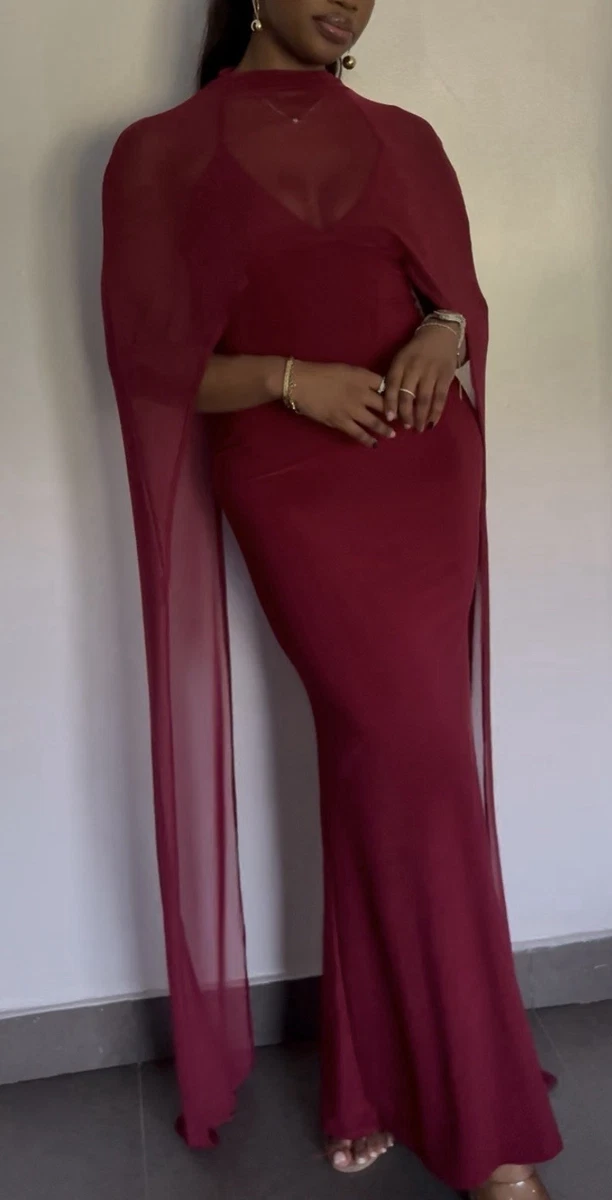 asos design exaggerated cape maxi dress in burgundy Shitur ASOS DESIGN exaggerated cape maxi dress in chocolate Masa: 44 Cmimi: 39,99
