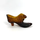 Vintage Amber Glass Shoe Slipper Daisy Button Fenton Collectible Decor 1960