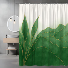 Boho Green Leaves Shower Curtain - Waterproof Fabric for Bathroom