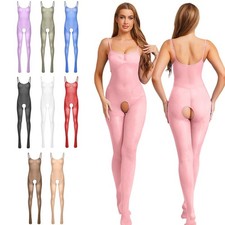 Women Jumpsuit Footed Bodysuit Glossy Bodystockings Unitard Adult One Piece