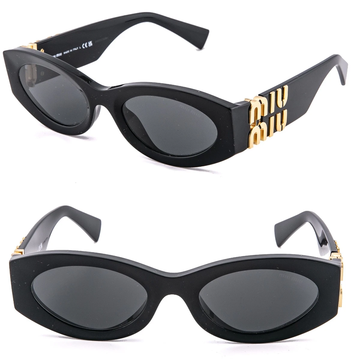 MIU MIU GLIMPSE LOGO MU11WS Black Logo Geometric Luxury Bold Oval