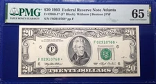 1993 $20 Federal Reserve Note Fr-2080-F* Atlanta PMG65EPQ Gem