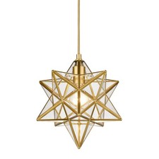 YUBOLE Modern Moravian Star Gold Finish Pendant Light Clear Glass Hanging Bra...