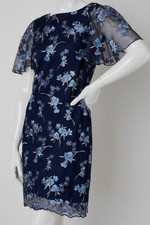 Jessica Howard Womens Blue Printed Flared-Short-Sleeve Sheath Dress Sz 12
