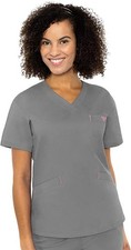 Med Couture Women's 8403 Signature V-Neck Scrub Top, NWT, Steel Gray, XS