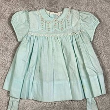 Vintage Nannette Dress Kids 2T 3T Mint Green Floral Embroidered Lace Trim 60s