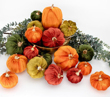 18PCS Velvet Pumpkin Decor for Fall Table Centerpieces, Artificial Fake Faux Foa