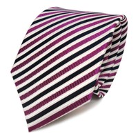 Tigertie Seidenkrawatte Violett Weiss Blau Dunkelblau Gestreift - Krawatte Seide