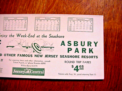 NEW JERSEY CENTRAL RAILROAD 1935 Seashore Ad BLOTTER Atlantic City - Asbury Trip - Picture 4 of 5