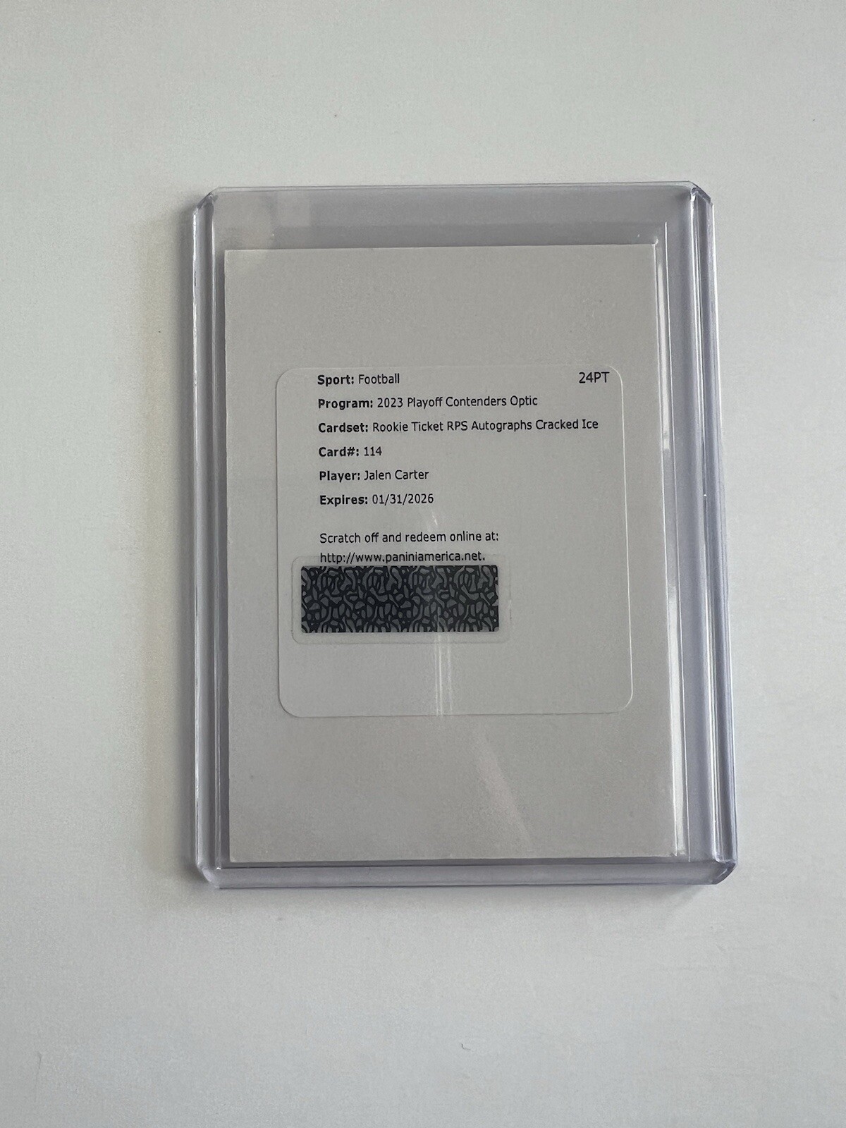 2023 CONTENDERS OPTIC #114 JALEN CARTER ROOKIE TICKET AUTO CRACKED ICE /22