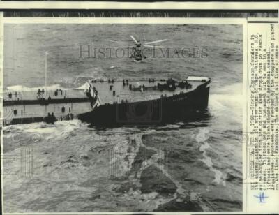 1968 Press Photo Sinking Pegasos founders in stormy Atlantic near Cape Hattera