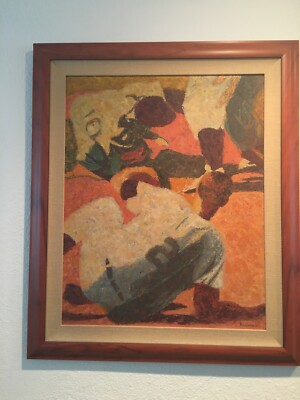 Albert J Kramer(American 1908-1991) Gouache Folk Art~Baseball Slide