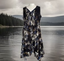 SIMPLY VERA WANG-BLACK/MULTI-CHIFFON OVERLAY-V-NECK- DRESS-SIZE-M