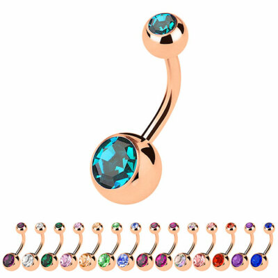 Bauchnabelpiercing Stecker Rosegold vergoldet Doppel Multi Kristall Jeweled