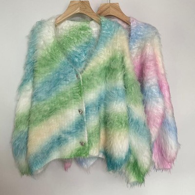 Women's 2022 Fashion V Neck Gradient Fluffy Loose Knitted Sweater Cardigan 
