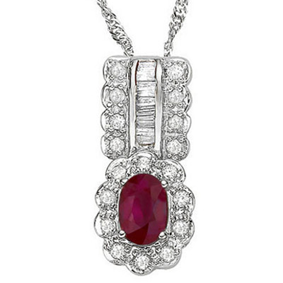 Lovely Pendant W/1.18 ctw Genuine Diamond & Genuine Ruby in 925 Sterling Silver
