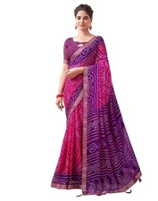 Indian Chiffon Saree With Unstitched Blouse Piece Party Wedding Wear For Women