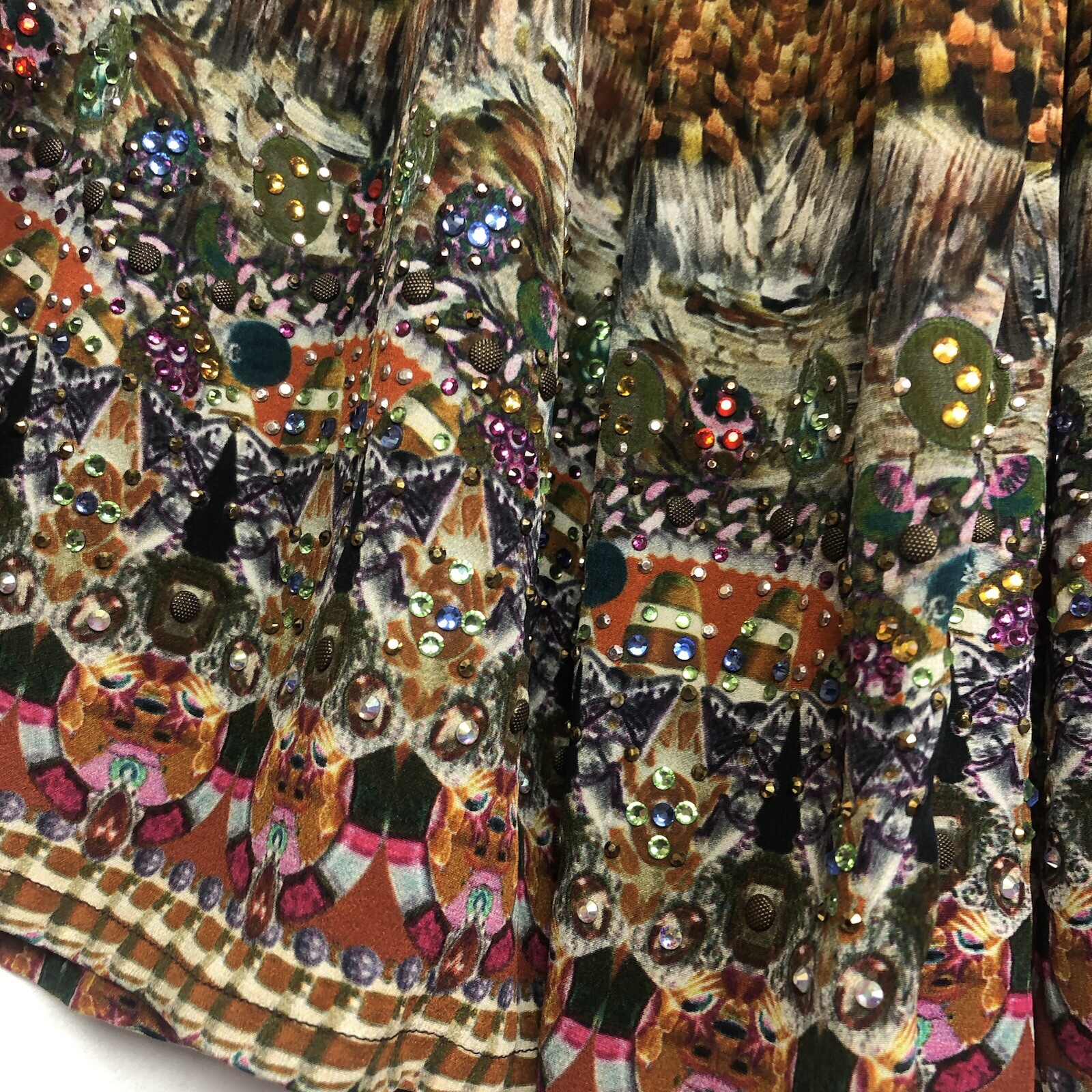 Camilla The Chameleon Wide Leg Silk Pants Elastic Waist & Swarovski Crystals Vtg image 6