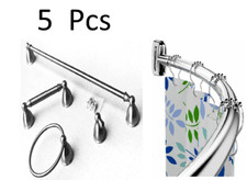 5Pcs Bathroom Hardware Accessories SetTowel Bar Ring Hook T P Holder Curtain Rod